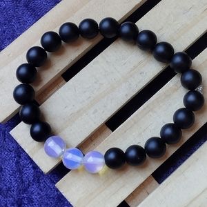 🤍✨ Black OBSIDIAN & OpaLiTe 🖤 CHAKRA BRACELET ⚫ 7.5 inch for small wrist